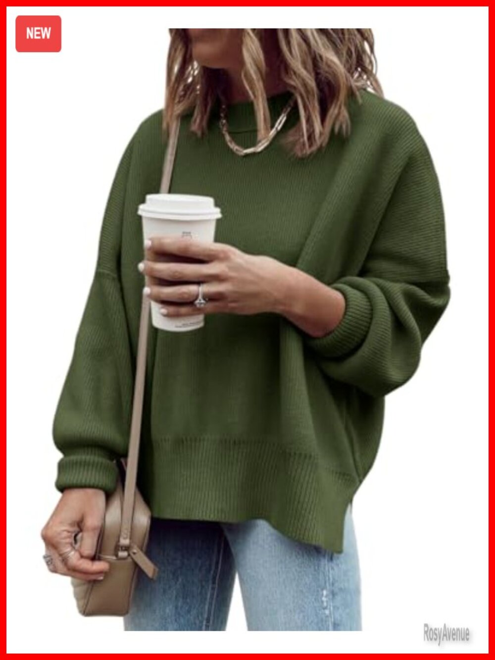 Oversized Tunic Sweater Ribbed Knit Crewneck Pullover Long Sleeve Fall